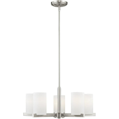 Nickel Five Light Metal Dimmable Chandelier With Shades HomeRoots