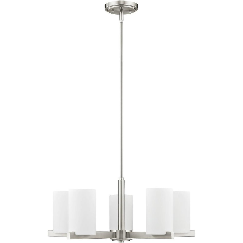 Nickel Five Light Metal Dimmable Chandelier With Shades HomeRoots