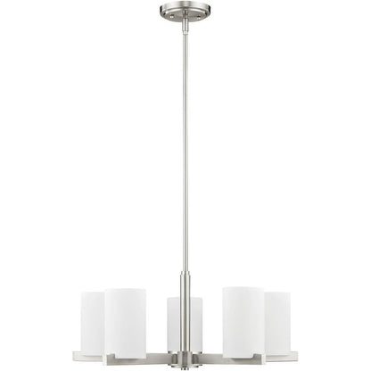 Nickel Five Light Metal Dimmable Chandelier With Shades HomeRoots
