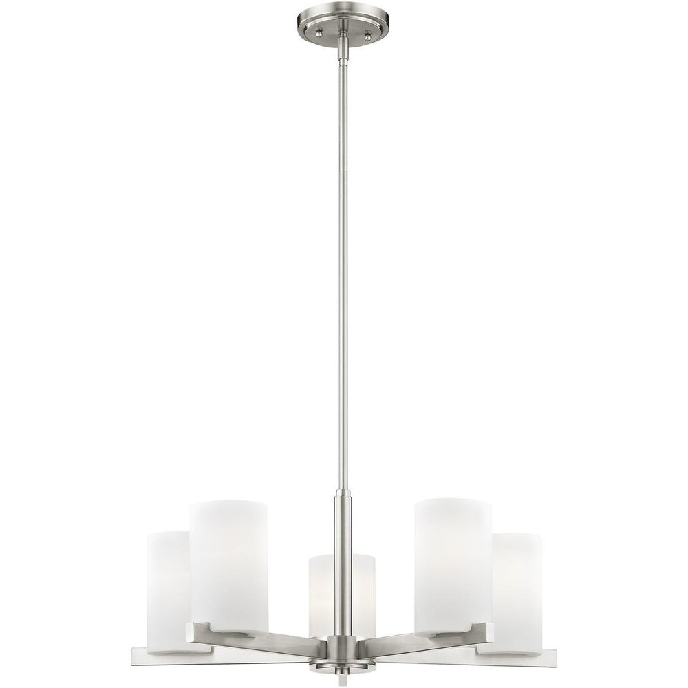 Nickel Five Light Metal Dimmable Chandelier With Shades HomeRoots