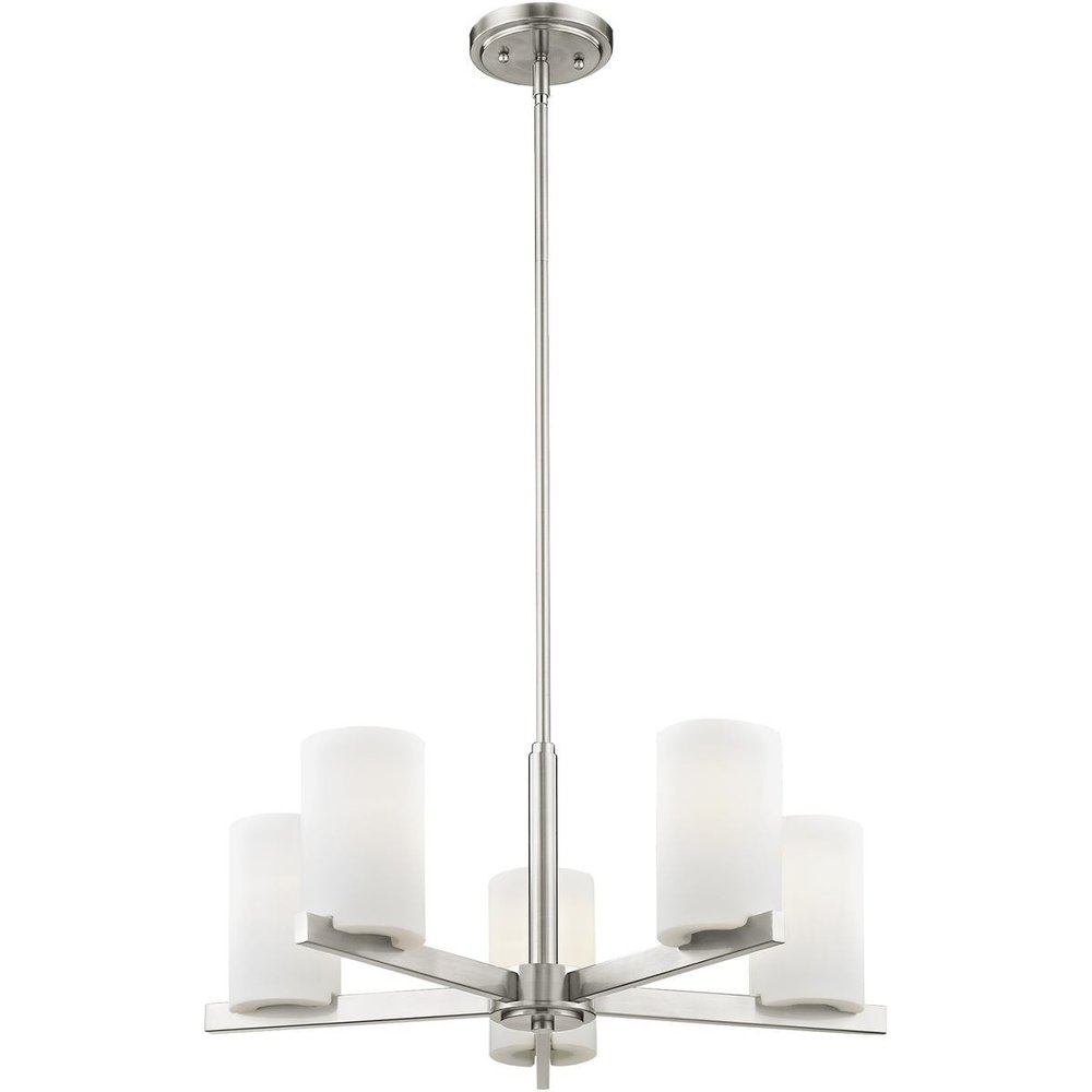 Nickel Five Light Metal Dimmable Chandelier With Shades HomeRoots