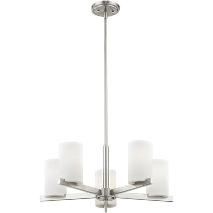 Nickel Five Light Metal Dimmable Chandelier With Shades HomeRoots