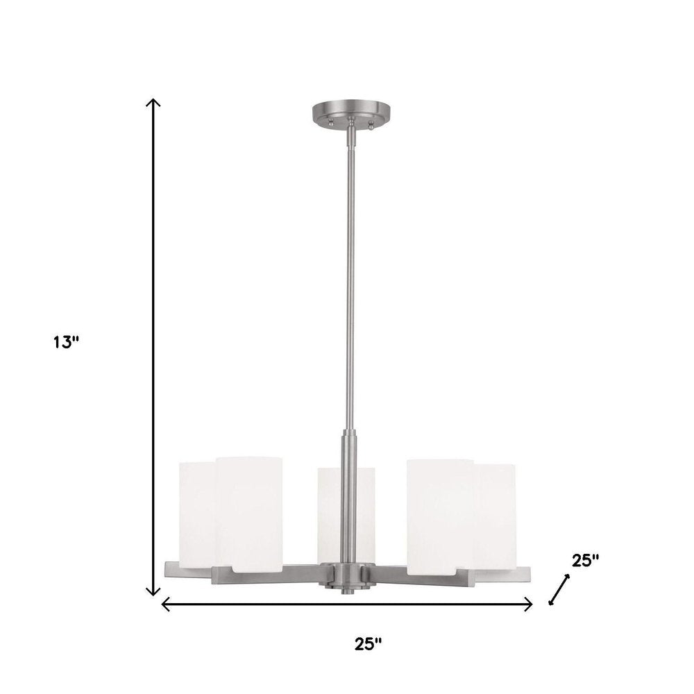 Nickel Five Light Metal Dimmable Chandelier With Shades HomeRoots
