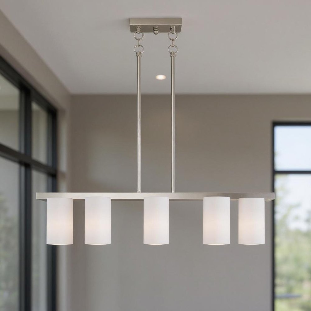 Nickel Five Light Metal Dimmable Chandelier With Shades HomeRoots
