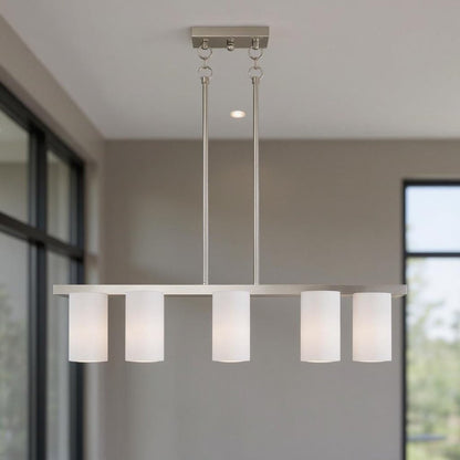 Nickel Five Light Metal Dimmable Chandelier With Shades HomeRoots