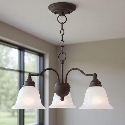 Bronze Three Light Metal Dimmable Chandelier With Shades HomeRoots