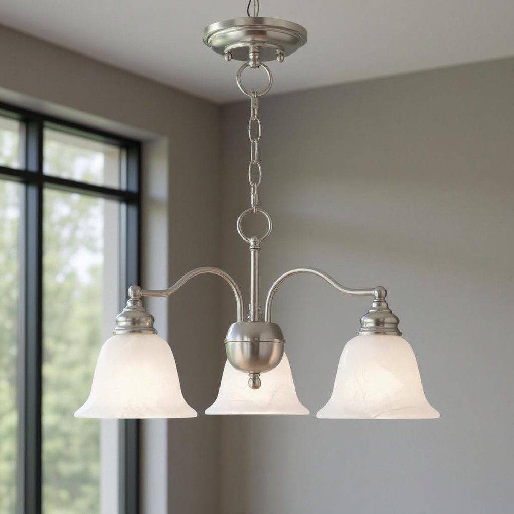 Nickel Three Light Metal Dimmable Chandelier With Shades HomeRoots