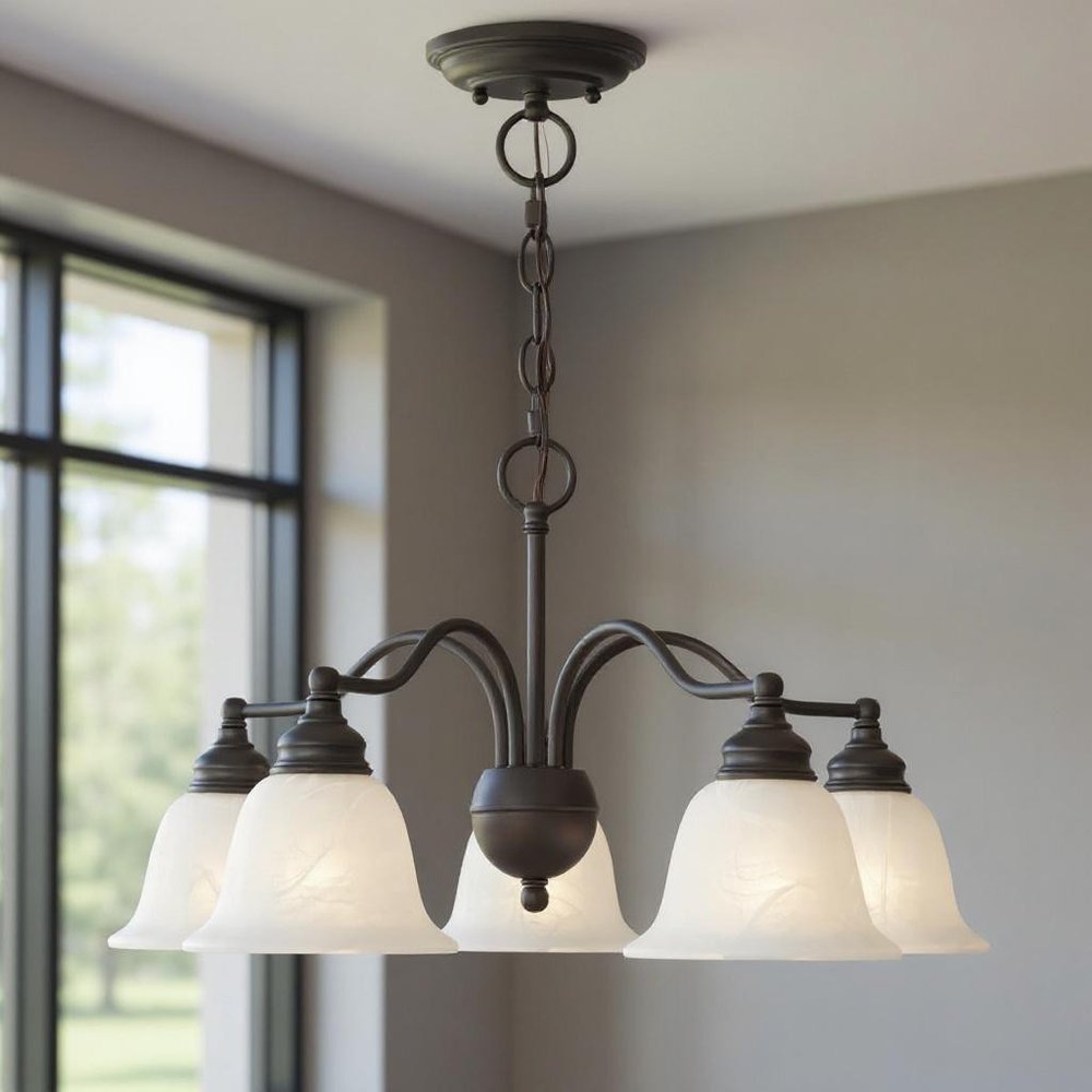 Bronze Five Light Metal Dimmable Chandelier With Shades HomeRoots