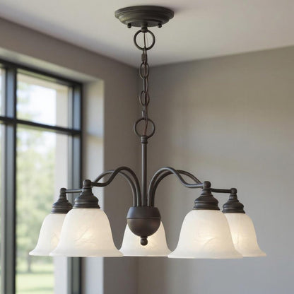 Bronze Five Light Metal Dimmable Chandelier With Shades HomeRoots
