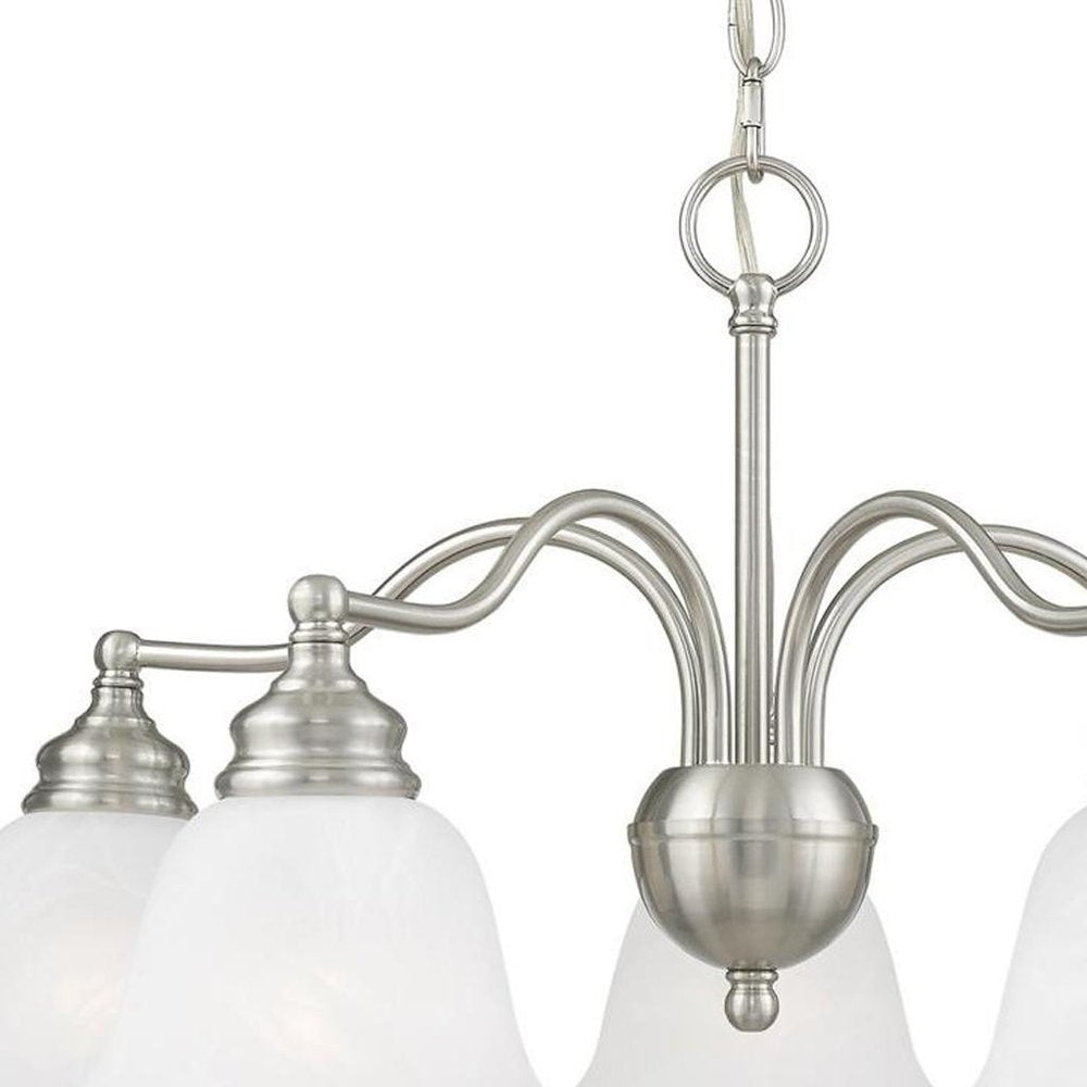 Nickel Five Light Metal Dimmable Chandelier With Shades HomeRoots