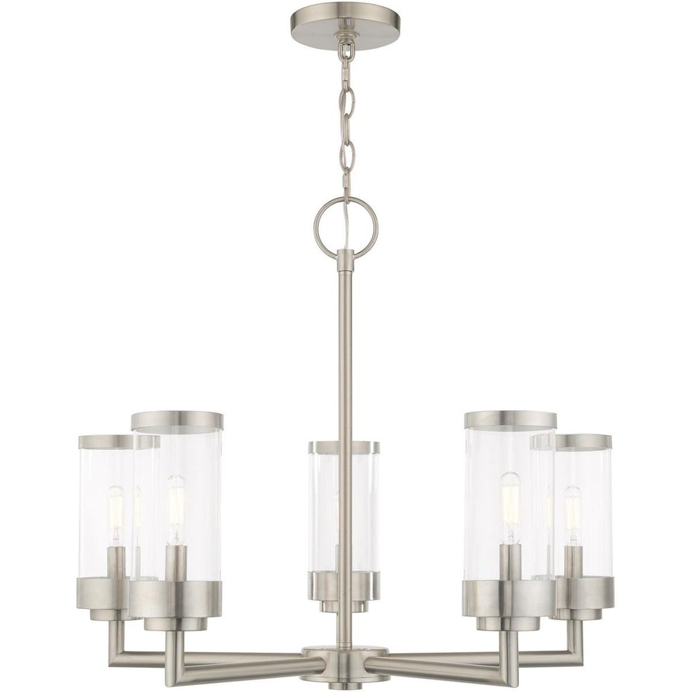 Nickel Five Light Metal Dimmable Chandelier With Shades HomeRoots