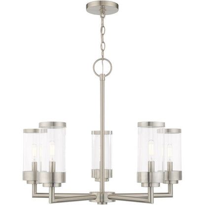 Nickel Five Light Metal Dimmable Chandelier With Shades HomeRoots