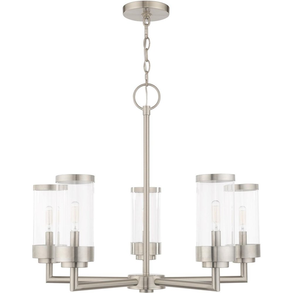 Nickel Five Light Metal Dimmable Chandelier With Shades HomeRoots