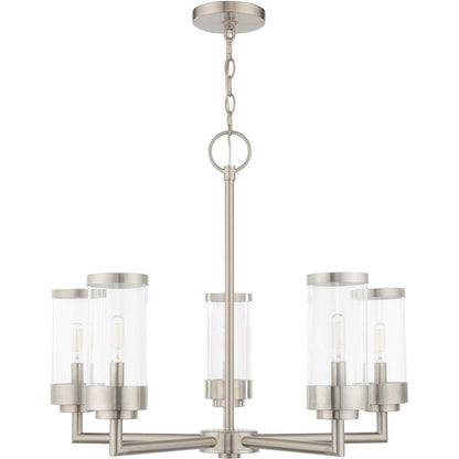 Nickel Five Light Metal Dimmable Chandelier With Shades HomeRoots