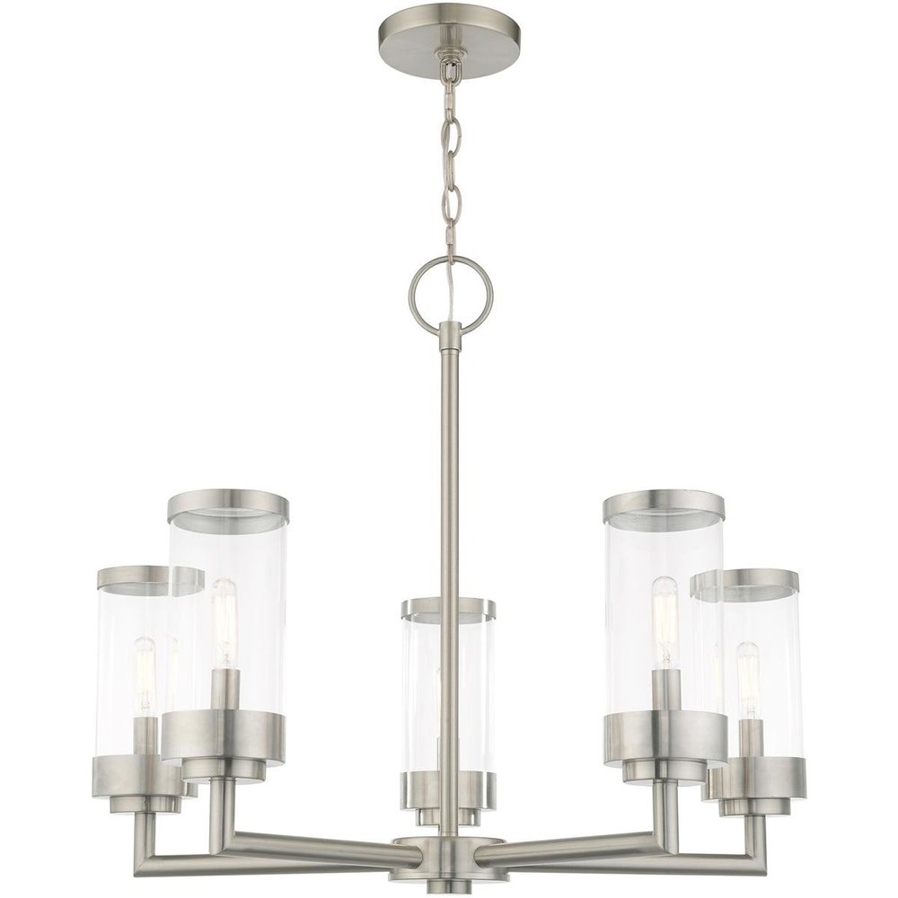 Nickel Five Light Metal Dimmable Chandelier With Shades HomeRoots