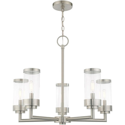 Nickel Five Light Metal Dimmable Chandelier With Shades HomeRoots