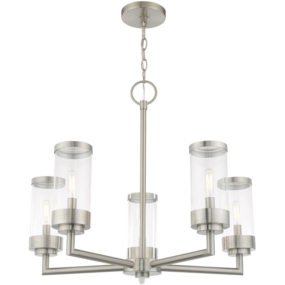 Nickel Five Light Metal Dimmable Chandelier With Shades HomeRoots