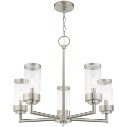 Nickel Five Light Metal Dimmable Chandelier With Shades HomeRoots
