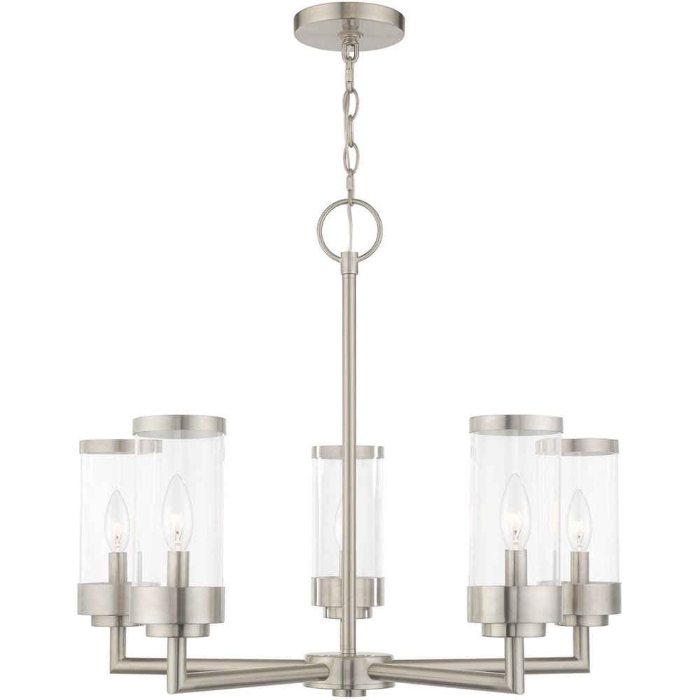 Nickel Five Light Metal Dimmable Chandelier With Shades HomeRoots