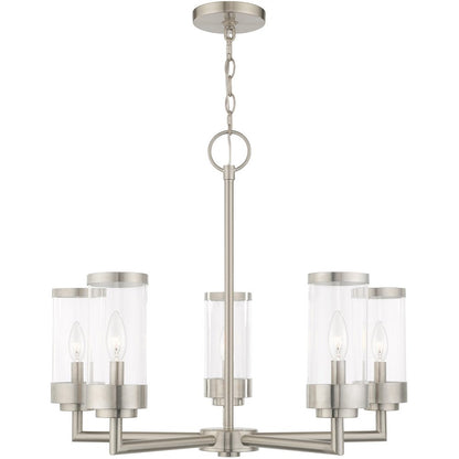 Nickel Five Light Metal Dimmable Chandelier With Shades HomeRoots