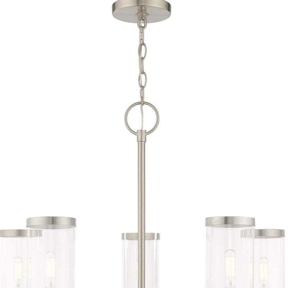 Nickel Five Light Metal Dimmable Chandelier With Shades HomeRoots