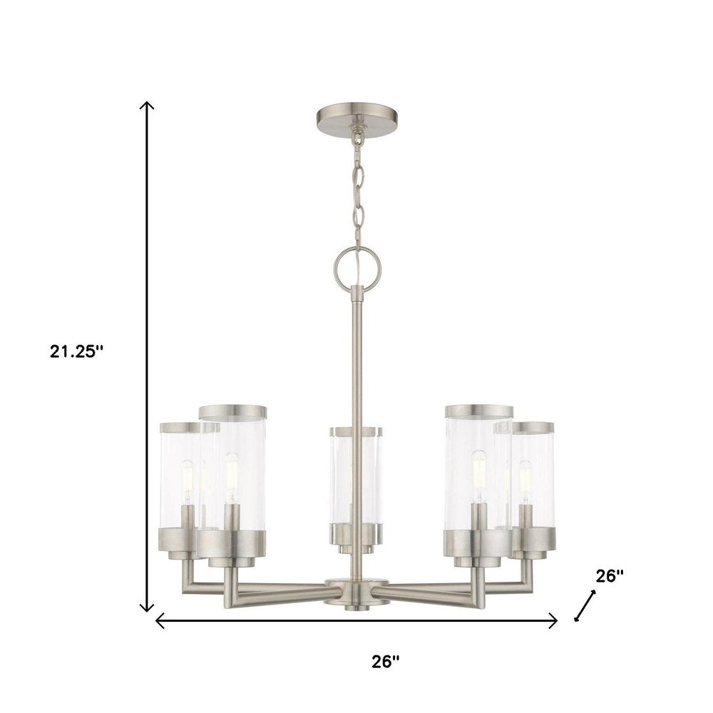 Nickel Five Light Metal Dimmable Chandelier With Shades HomeRoots