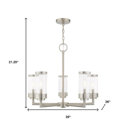 Nickel Five Light Metal Dimmable Chandelier With Shades HomeRoots