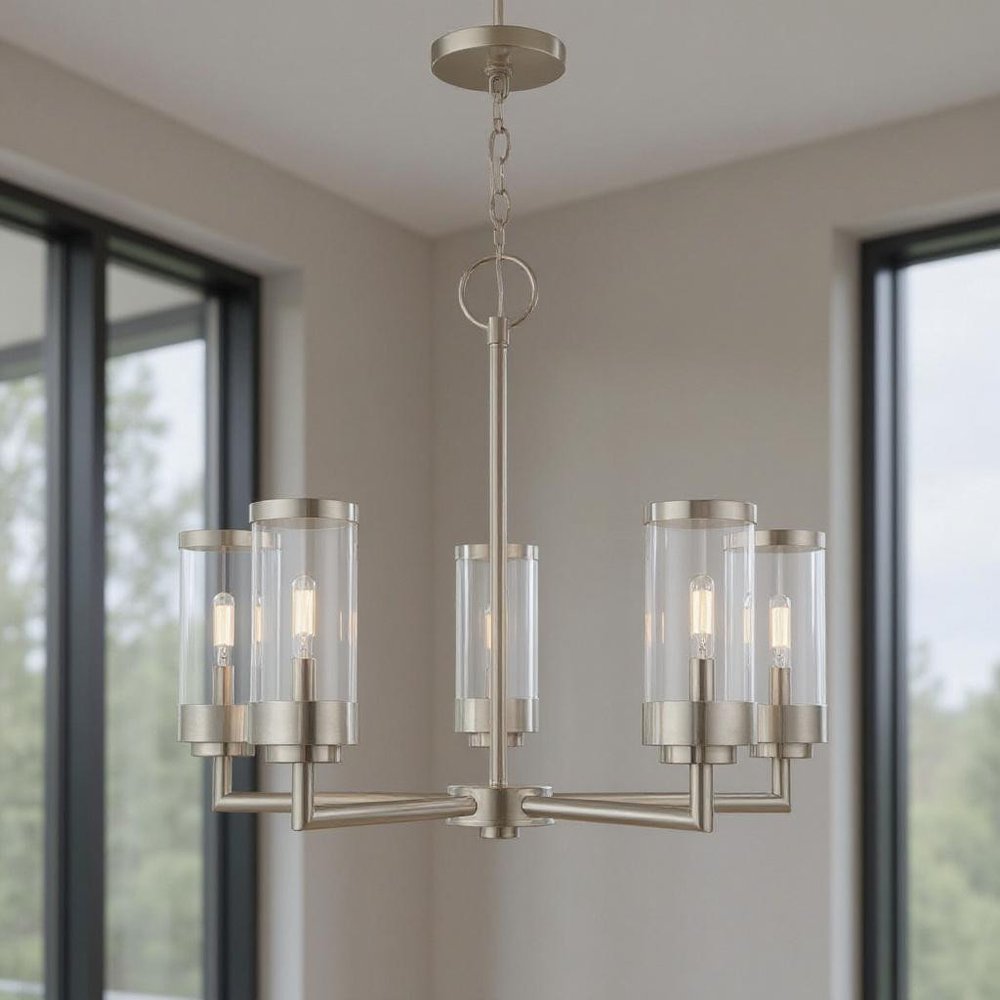 Nickel Five Light Metal Dimmable Chandelier With Shades HomeRoots