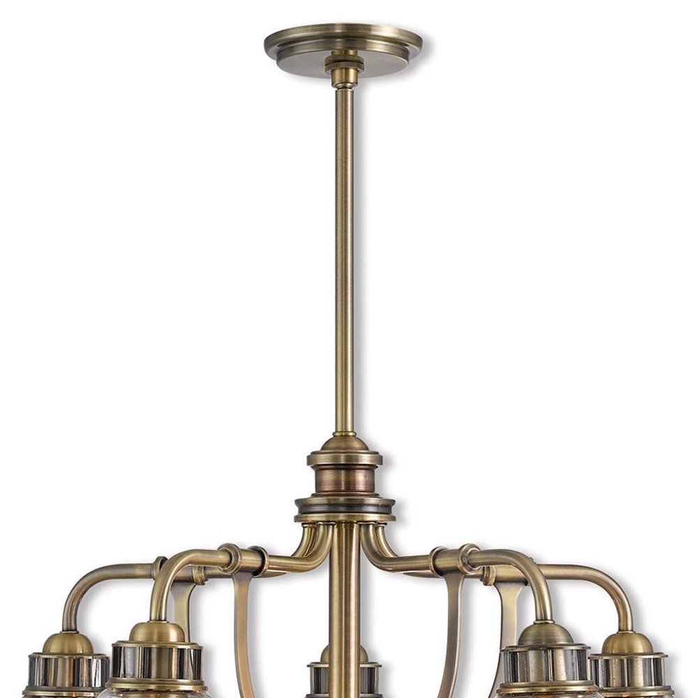 Antiqued Brass Five Light Metal Dimmable Chandelier With Shades HomeRoots