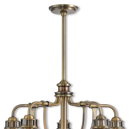 Antiqued Brass Five Light Metal Dimmable Chandelier With Shades HomeRoots