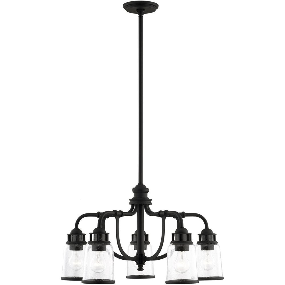 Black Five Light Metal Dimmable Chandelier With Shades HomeRoots