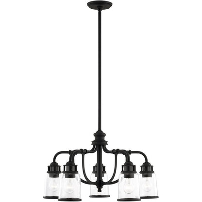 Black Five Light Metal Dimmable Chandelier With Shades HomeRoots
