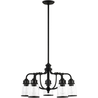 Black Five Light Metal Dimmable Chandelier With Shades HomeRoots
