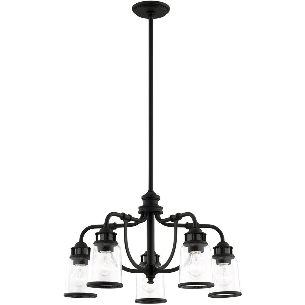 Black Five Light Metal Dimmable Chandelier With Shades HomeRoots