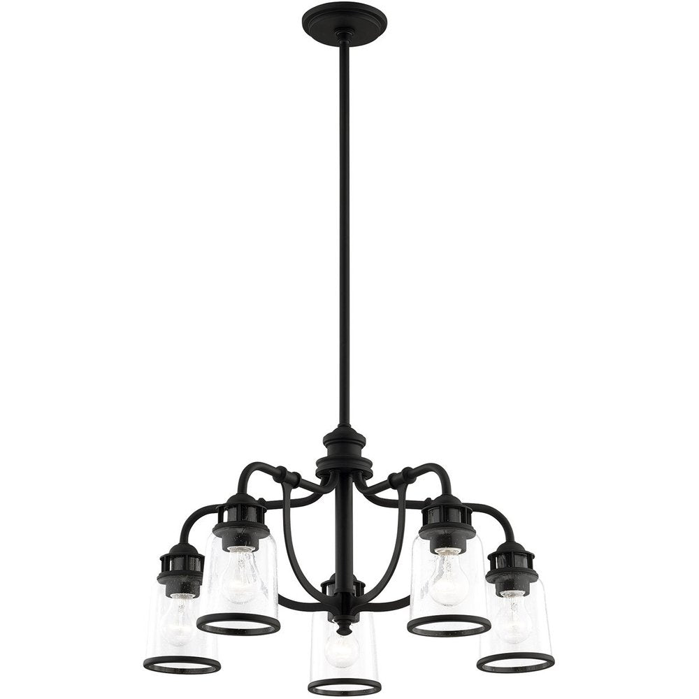 Black Five Light Metal Dimmable Chandelier With Shades HomeRoots
