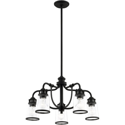 Black Five Light Metal Dimmable Chandelier With Shades HomeRoots