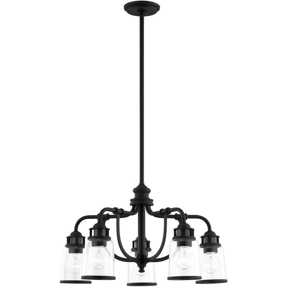 Black Five Light Metal Dimmable Chandelier With Shades HomeRoots