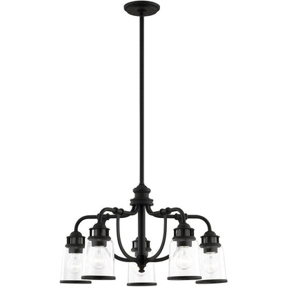 Black Five Light Metal Dimmable Chandelier With Shades HomeRoots