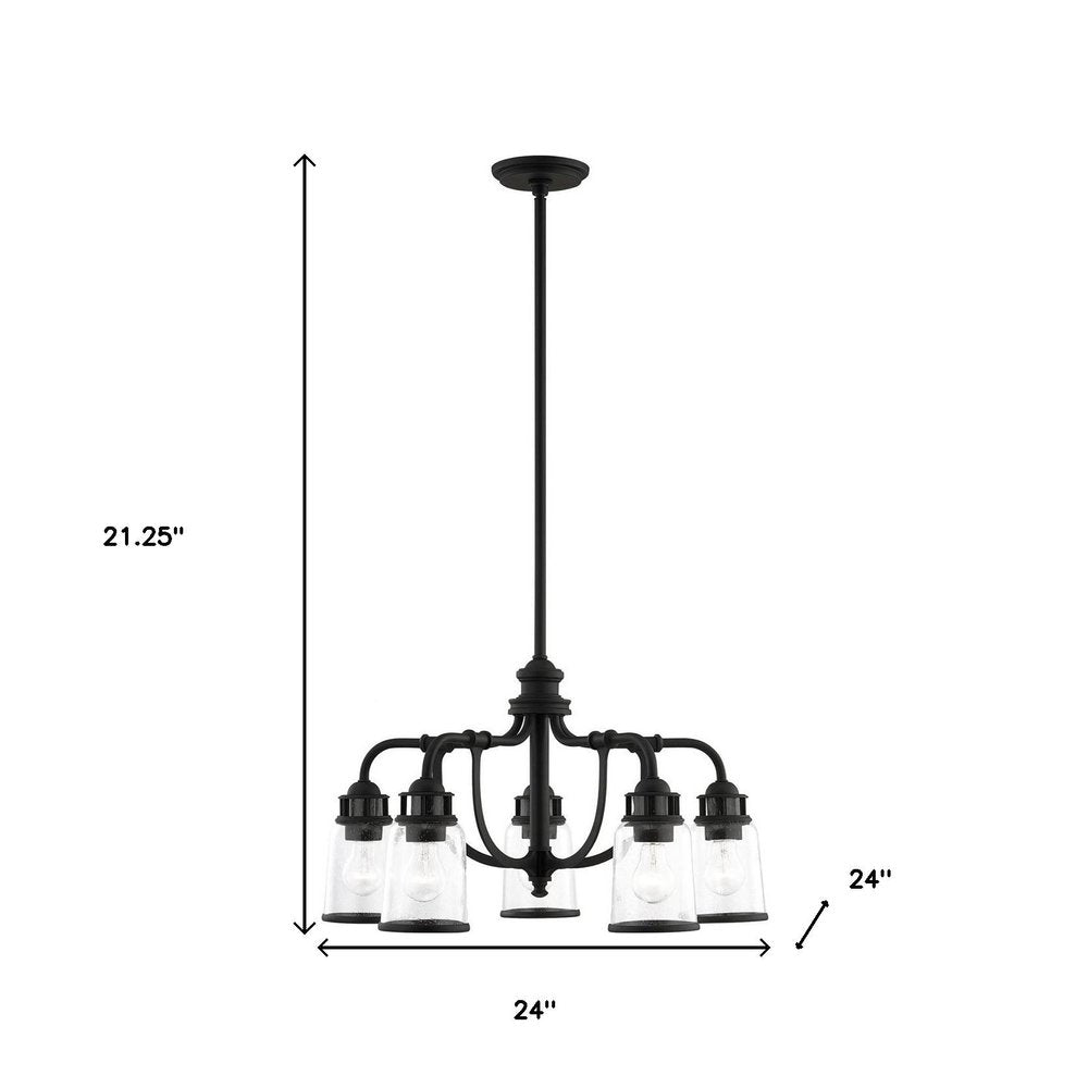 Black Five Light Metal Dimmable Chandelier With Shades HomeRoots