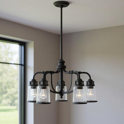 Black Five Light Metal Dimmable Chandelier With Shades HomeRoots
