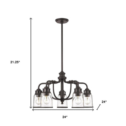 Bronze Five Light Metal Dimmable Chandelier With Shades HomeRoots