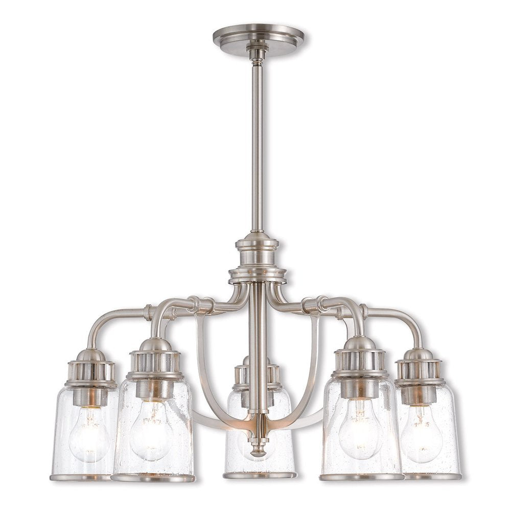 Nickel Five Light Metal Dimmable Chandelier With Shades HomeRoots