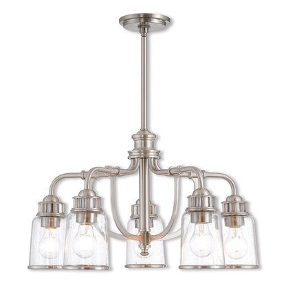 Nickel Five Light Metal Dimmable Chandelier With Shades HomeRoots