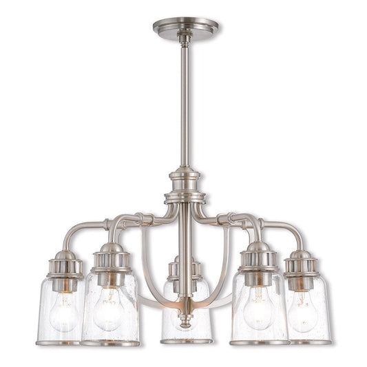 Nickel Five Light Metal Dimmable Chandelier With Shades HomeRoots