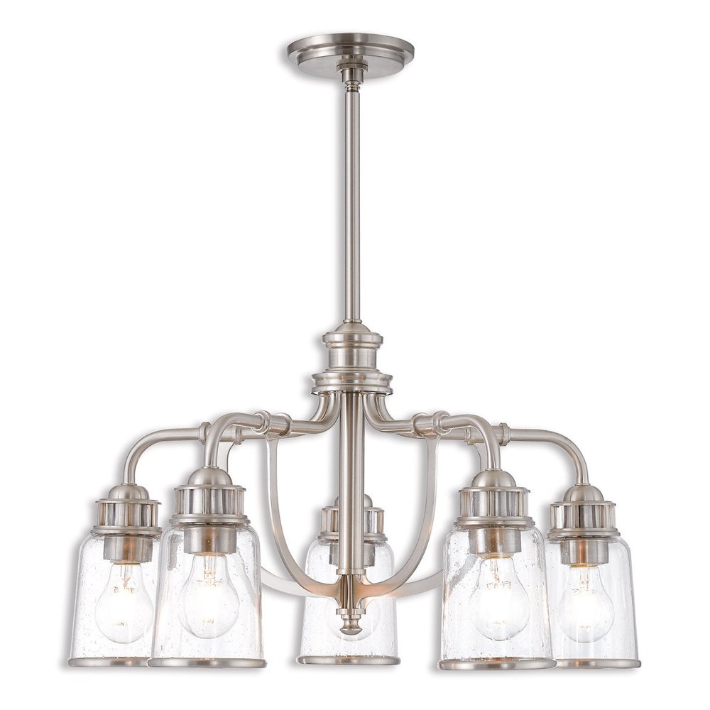 Nickel Five Light Metal Dimmable Chandelier With Shades HomeRoots