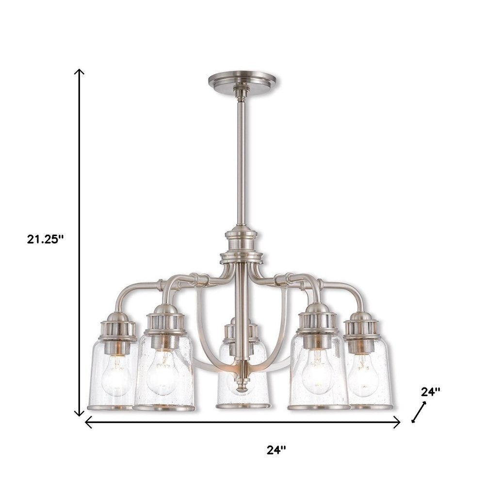 Nickel Five Light Metal Dimmable Chandelier With Shades HomeRoots