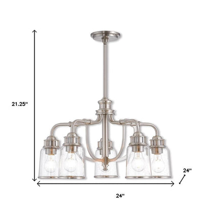 Nickel Five Light Metal Dimmable Chandelier With Shades HomeRoots
