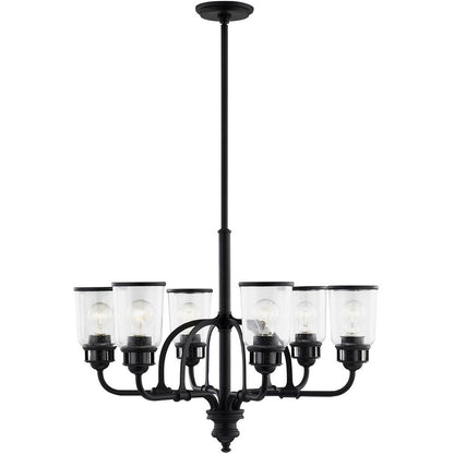 Black Six Light Metal Dimmable Chandelier With Shades HomeRoots