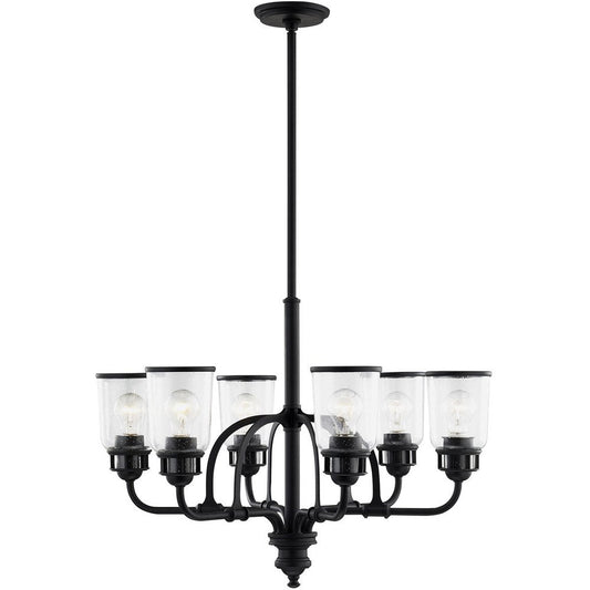 Black Six Light Metal Dimmable Chandelier With Shades HomeRoots