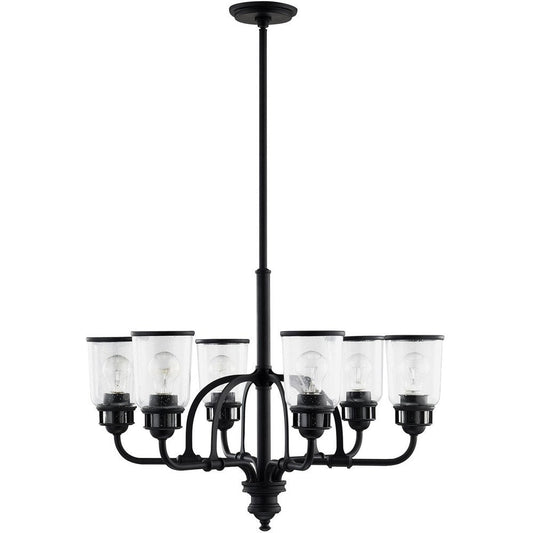 Black Six Light Metal Dimmable Chandelier With Shades HomeRoots